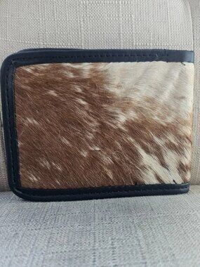 Real Hair Fur Wallet Cardholder Bifold Genuine Leather Billfold Brown/White